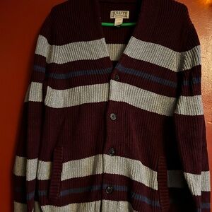 Duluth Red and Gray Striped Cardigan Sweater XLT